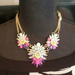 Cara New York Multi-Color 3 Cluster Rhinestone Gold-Tone Necklace 14" EC.